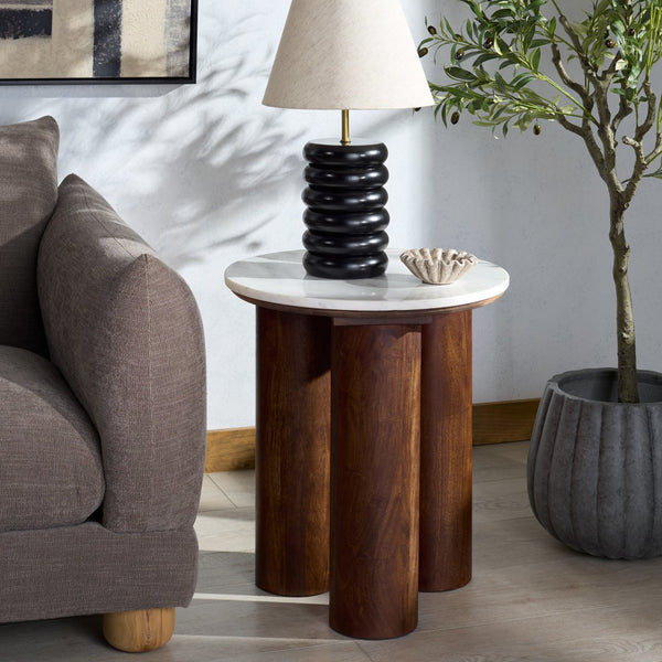 Safavieh Soniaclara Marble Top Round Accent Table - Elegant Walnut And White Design For Stylish Spaces Walnut ,White Wood ,Marble Sfv6409a-2bx