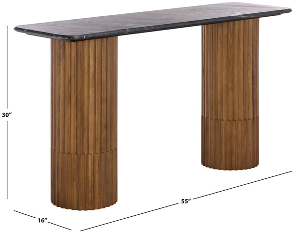 Safavieh Treyshawn Marble Top Console Table – Elegant Walnut Finish With Sleek Black Frame For Modern Homes Walnut ,Black Wood ,Marble Sfv6411b-2bx