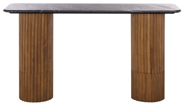 Safavieh Treyshawn Marble Top Console Table – Elegant Walnut Finish With Sleek Black Frame For Modern Homes Walnut ,Black Wood ,Marble Sfv6411b-2bx