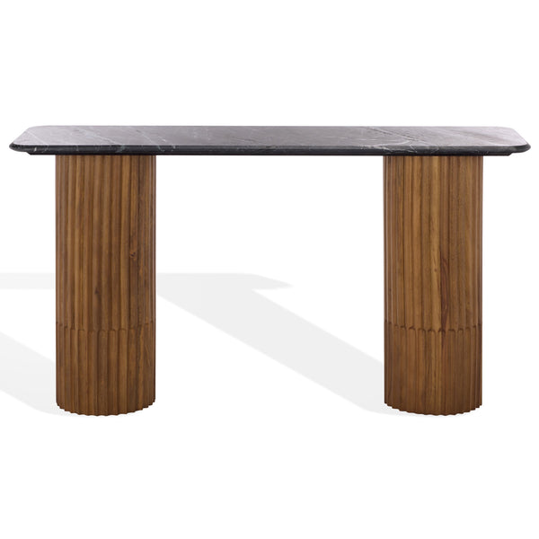 Safavieh Treyshawn Marble Top Console Table – Elegant Walnut Finish With Sleek Black Frame For Modern Homes Walnut ,Black Wood ,Marble Sfv6411b-2bx