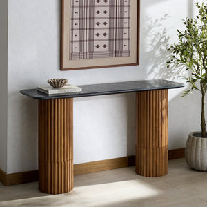 Safavieh Treyshawn Marble Top Console Table – Elegant Walnut Finish With Sleek Black Frame For Modern Homes Walnut ,Black Wood ,Marble Sfv6411b-2bx