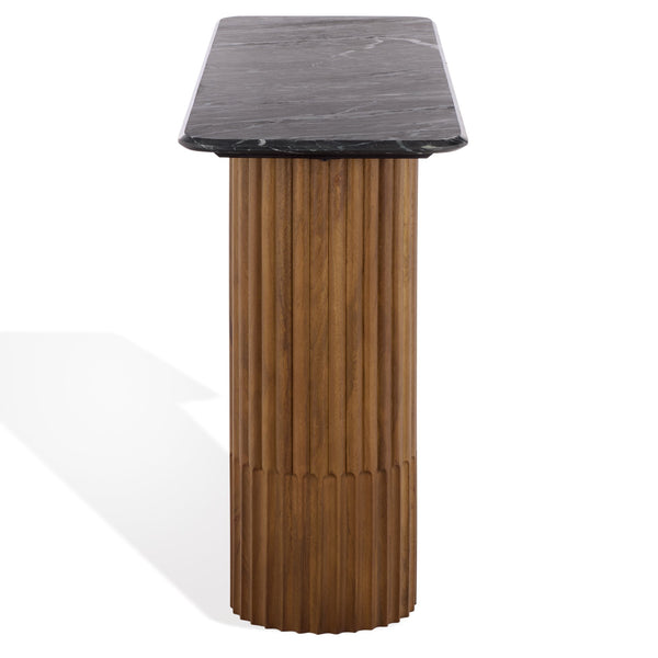 Safavieh Treyshawn Marble Top Console Table – Elegant Walnut Finish With Sleek Black Frame For Modern Homes Walnut ,Black Wood ,Marble Sfv6411b-2bx