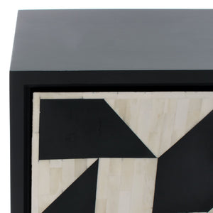 Safavieh KIMORI 3-Shelf Bar Cabinet - Handmade Black & White Design with Gold Accents for Chic Storage SFV6611A