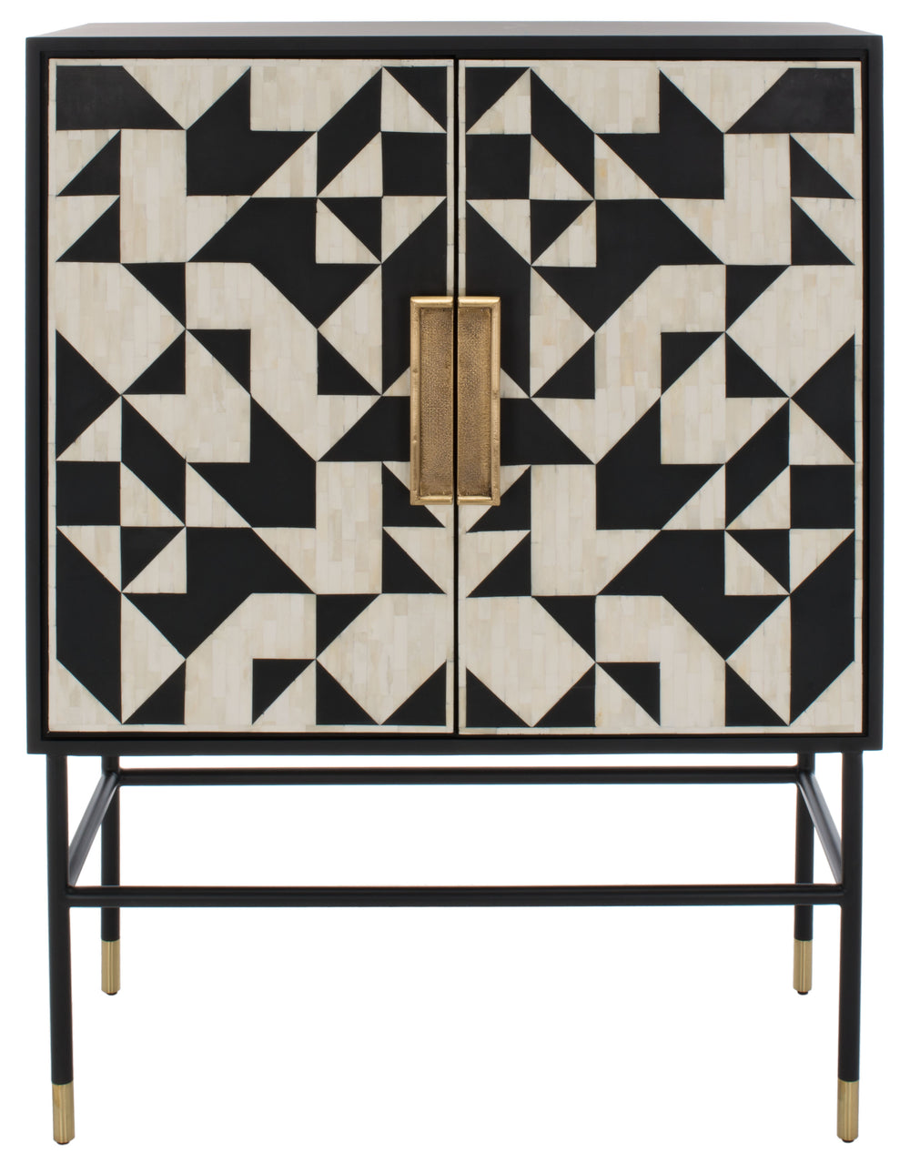 Safavieh Kimori 3-shelf Bar Cabinet - Chic Black & White Design With Stunning Bone Inlay & Gold Accents Black ,White Metal ,Wood ,Buffalo Bone Sfv6611a