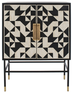 Safavieh Kimori 3-shelf Bar Cabinet - Chic Black & White Design With Stunning Bone Inlay & Gold Accents Black ,White Metal ,Wood ,Buffalo Bone Sfv6611a