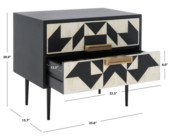 Safavieh KIMORI 2-Drawer Nightstand – Luxurious Bone Inlay & Gold Accents for Modern Glamorous Bedrooms SFV6612A