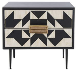 Safavieh KIMORI 2-Drawer Nightstand – Luxurious Bone Inlay & Gold Accents for Modern Glamorous Bedrooms SFV6612A