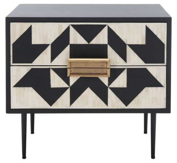 Safavieh KIMORI 2-Drawer Nightstand – Luxurious Bone Inlay & Gold Accents for Modern Glamorous Bedrooms SFV6612A