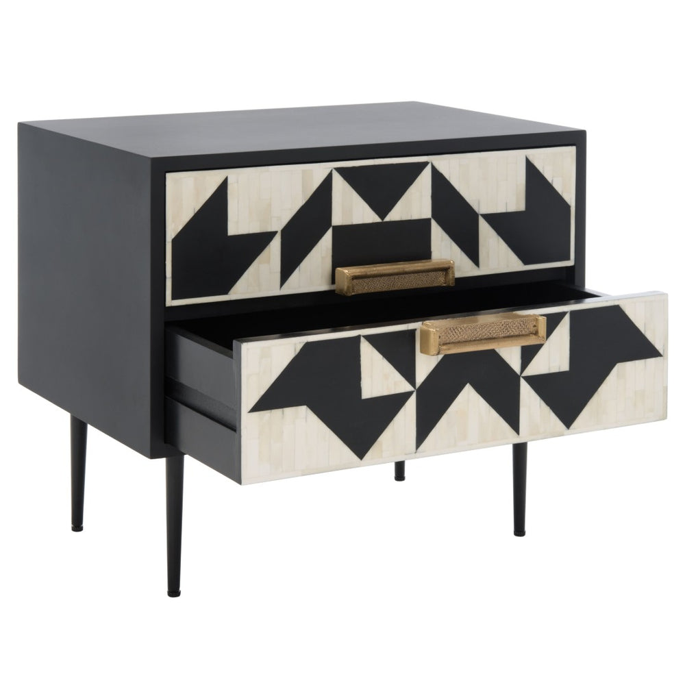 Safavieh KIMORI 2-Drawer Nightstand – Luxurious Bone Inlay & Gold Accents for Modern Glamorous Bedrooms SFV6612A