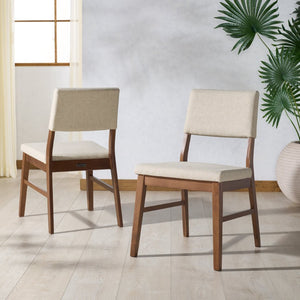Safavieh JESSBRINA Dining Chair - Luxurious Linen Upholstered Seat with Solid Wood Frame for Modern Spaces Walnut / Beige SFV6700A-SET2