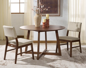 Safavieh JESSBRINA Dining Chair - Luxurious Linen Upholstered Seat with Solid Wood Frame for Modern Spaces Walnut / Beige SFV6700A-SET2