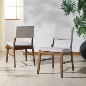 Safavieh JESSBRINA Dining Chair - Luxurious Linen Upholstered Seat with Solid Wood Frame for Modern Spaces Walnut / Light Grey SFV6700B-SET2