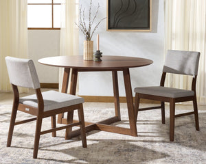 Safavieh JESSBRINA Dining Chair - Luxurious Linen Upholstered Seat with Solid Wood Frame for Modern Spaces Walnut / Light Grey SFV6700B-SET2