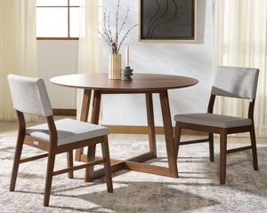 Safavieh JESSBRINA Dining Chair - Luxurious Linen Upholstered Seat with Solid Wood Frame for Modern Spaces Walnut / Light Grey SFV6700B-SET2