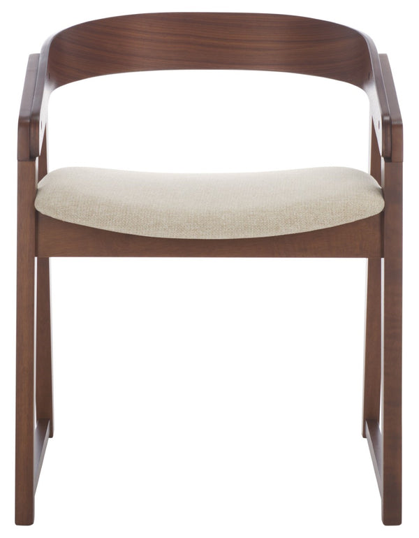 Safavieh Hildabryna Elegant Wood Curved Back Dining Chair For Chic Comfort And Modern Dining Style Upgrade Walnut ,Beige 55% Wood,15% Fabric,30% Foam Sfv6702a-set2