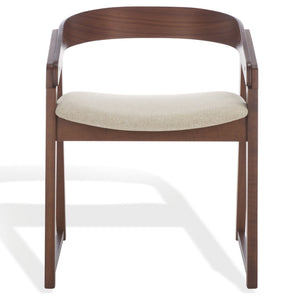 Safavieh Hildabryna Elegant Wood Curved Back Dining Chair For Chic Comfort And Modern Dining Style Upgrade Walnut ,Beige 55% Wood,15% Fabric,30% Foam Sfv6702a-set2