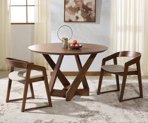 Safavieh HILDABRYNA Curved Back Dining Chair - Elegant Wood Design, Comfortable Upholstered Seat for Modern Spaces Walnut / Beige SFV6702A-SET2