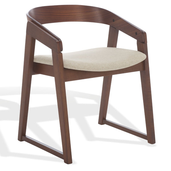 Safavieh Hildabryna Elegant Wood Curved Back Dining Chair For Chic Comfort And Modern Dining Style Upgrade Walnut ,Beige 55% Wood,15% Fabric,30% Foam Sfv6702a-set2