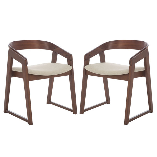 Safavieh Hildabryna Elegant Wood Curved Back Dining Chair For Chic Comfort And Modern Dining Style Upgrade Walnut ,Beige 55% Wood,15% Fabric,30% Foam Sfv6702a-set2