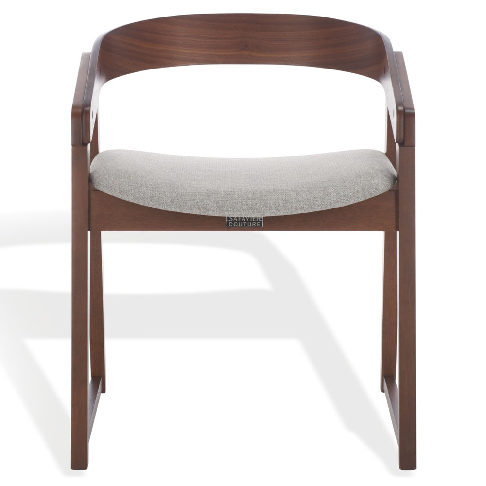 Safavieh HILDABRYNA Curved Back Dining Chair - Elegant Wood Design, Comfortable Upholstered Seat for Modern Spaces Walnut / Light Grey SFV6702B-SET2