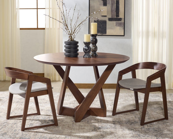 Safavieh HILDABRYNA Curved Back Dining Chair - Elegant Wood Design, Comfortable Upholstered Seat for Modern Spaces Walnut / Light Grey SFV6702B-SET2