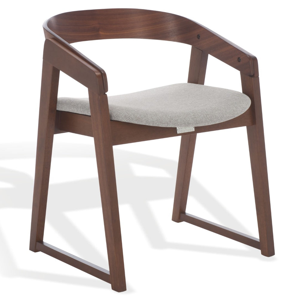 Safavieh HILDABRYNA Curved Back Dining Chair - Elegant Wood Design, Comfortable Upholstered Seat for Modern Spaces Walnut / Light Grey SFV6702B-SET2