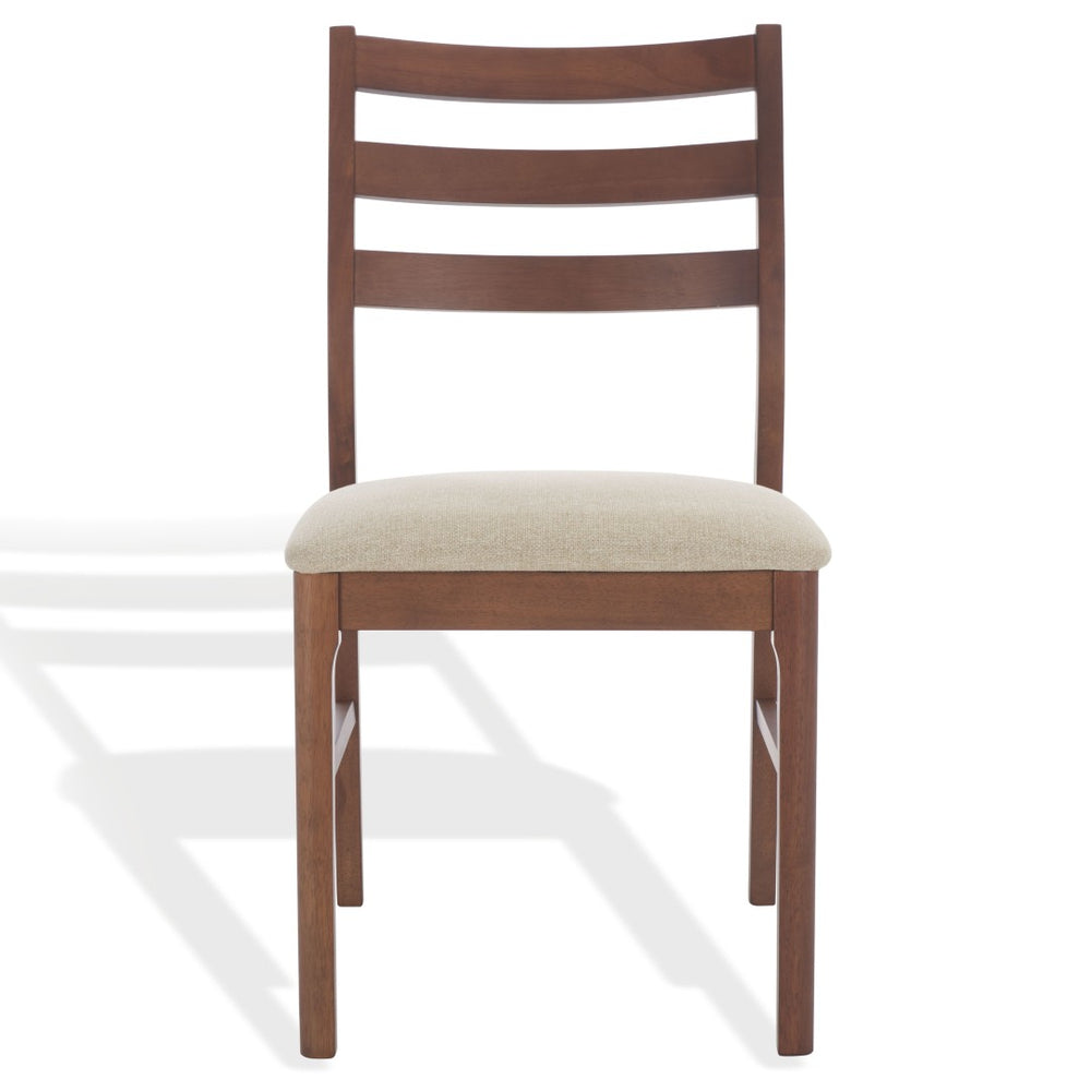 Safavieh LEROUX Wood Ladder Back Dining Chair - Timeless Comfort with Durable Construction for Any Dining Space Walnut / Beige SFV6704A-SET2