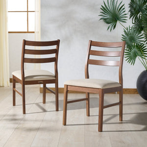 Safavieh LEROUX Wood Ladder Back Dining Chair - Timeless Comfort with Durable Construction for Any Dining Space Walnut / Beige SFV6704A-SET2