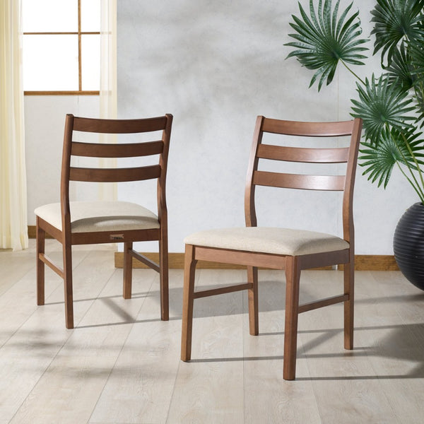 Safavieh LEROUX Wood Ladder Back Dining Chair - Timeless Comfort with Durable Construction for Any Dining Space Walnut / Beige SFV6704A-SET2