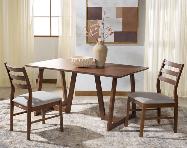 Safavieh LEROUX Wood Ladder Back Dining Chair - Timeless Comfort with Durable Construction for Any Dining Space Walnut / Beige SFV6704A-SET2