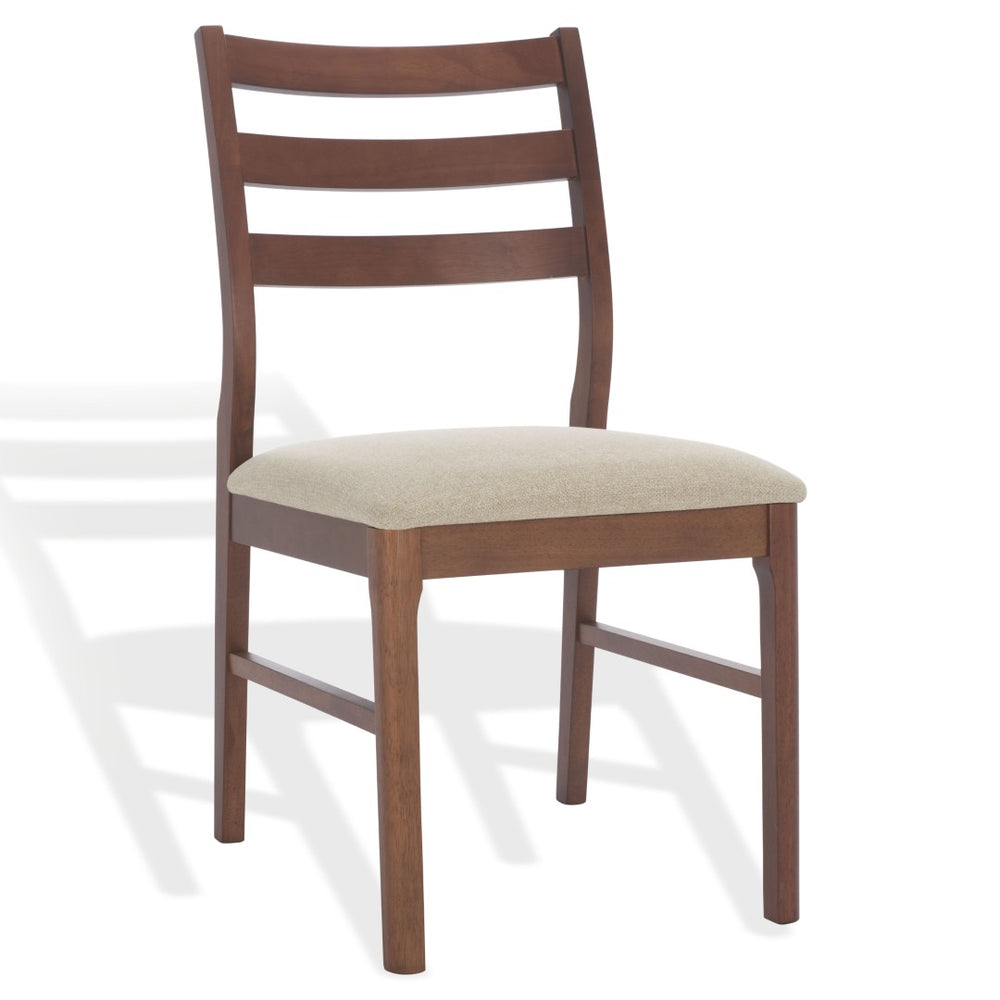 Safavieh LEROUX Wood Ladder Back Dining Chair - Timeless Comfort with Durable Construction for Any Dining Space Walnut / Beige SFV6704A-SET2
