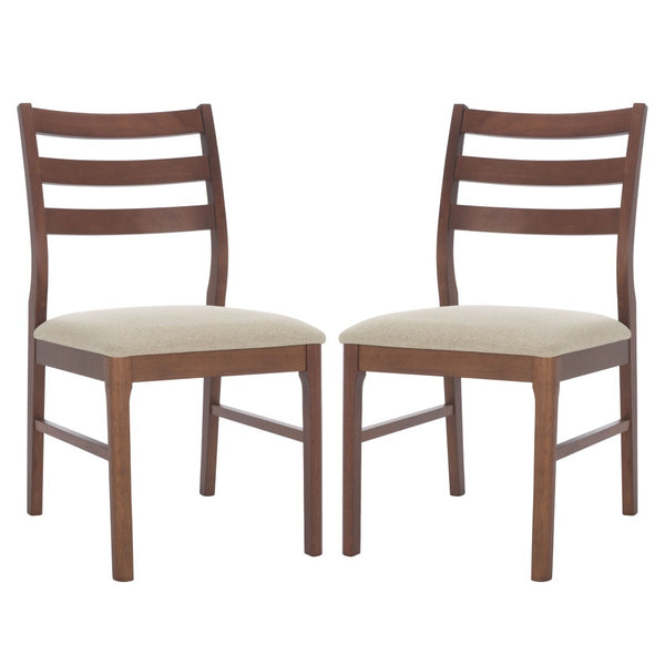 Safavieh Leroux Wood Ladder Back Dining Chair - Sophisticated Comfort With Classic Design For Your Home Walnut ,Beige 55% Wood,15% Fabric,30% Foam Sfv6704a-set2