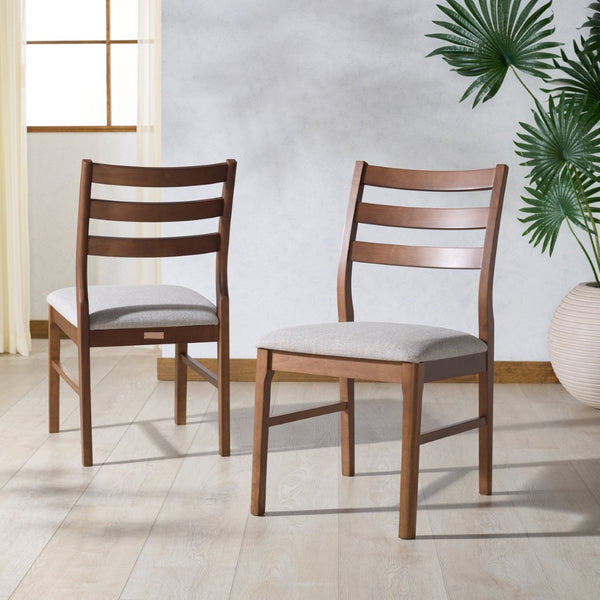 Safavieh LEROUX Wood Ladder Back Dining Chair - Timeless Comfort with Durable Construction for Any Dining Space Walnut / Light Grey SFV6704B-SET2