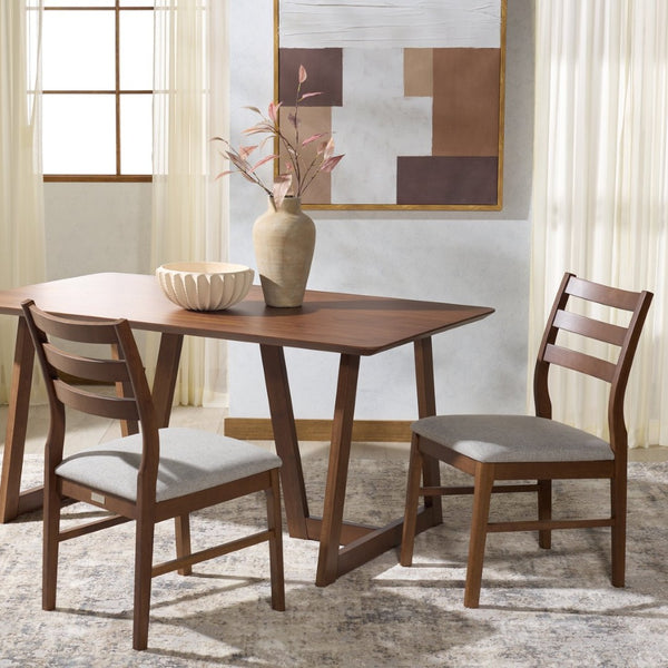 Safavieh LEROUX Wood Ladder Back Dining Chair - Timeless Comfort with Durable Construction for Any Dining Space Walnut / Light Grey SFV6704B-SET2