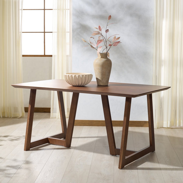 Safavieh Leroux Rectangle Wood Dining Table - Elegant Walnut Finish, Durable Rubberwood, Perfect For Gatherings Walnut Wood Sfv6705a-2bx