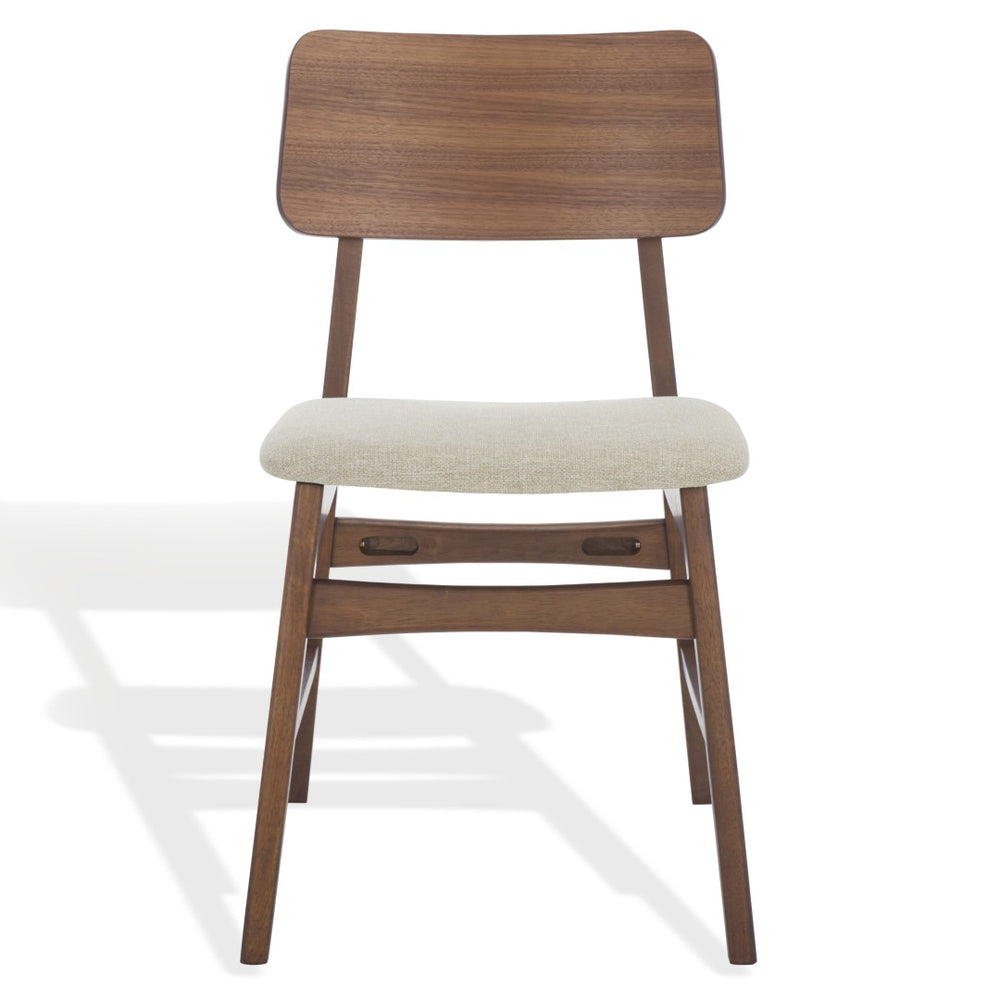 Safavieh MADINA Wood Mid-Century Dining Chair - Elegant Design for Modern Spaces with Sustainable Comfort and Style Walnut / Beige SFV6706A-SET2