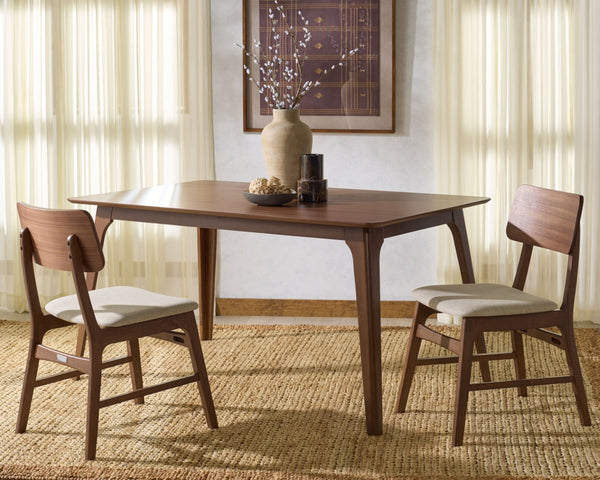 Safavieh MADINA Wood Mid-Century Dining Chair - Elegant Design for Modern Spaces with Sustainable Comfort and Style Walnut / Beige SFV6706A-SET2