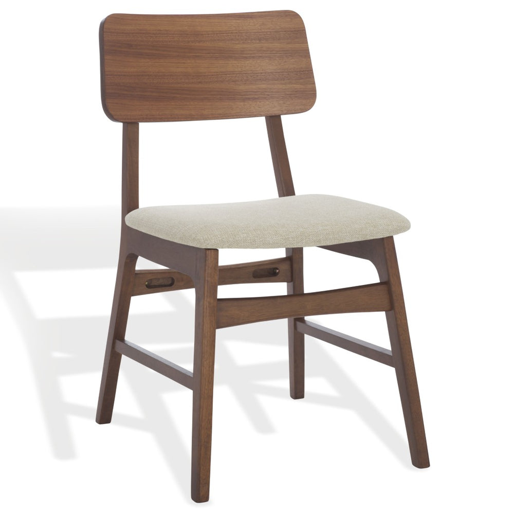 Safavieh MADINA Wood Mid-Century Dining Chair - Elegant Design for Modern Spaces with Sustainable Comfort and Style Walnut / Beige SFV6706A-SET2