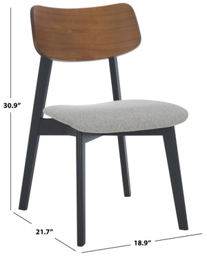 Safavieh DIVYA Wood and Linen Dining Chair - Timeless Mid-Century Design with Cozy Comfort for Any Space Walnut / Light Grey SFV6710A-SET2