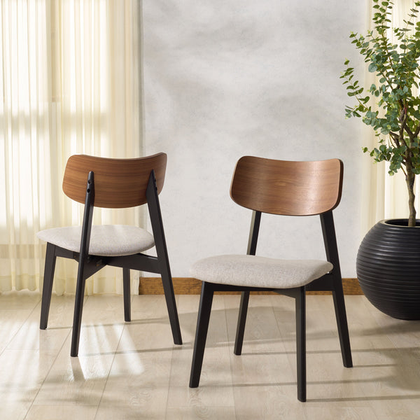 Safavieh Divya Wood And Linen Dining Chair - Elegant Comfort And Style For Your Dining Space Decor Walnut ,Light Grey 55% Wood,15% Fabric,30% Foam Sfv6710a-set2