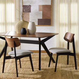 Safavieh Divya Wood And Linen Dining Chair - Elegant Comfort And Style For Your Dining Space Decor Walnut ,Light Grey 55% Wood,15% Fabric,30% Foam Sfv6710a-set2