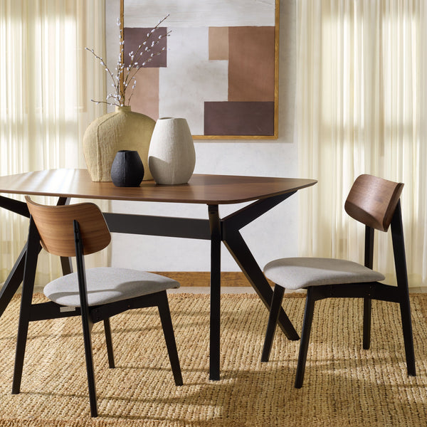 Safavieh Divya Wood And Linen Dining Chair - Elegant Comfort And Style For Your Dining Space Decor Walnut ,Light Grey 55% Wood,15% Fabric,30% Foam Sfv6710a-set2