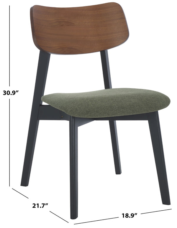 Safavieh DIVYA Wood and Linen Dining Chair - Timeless Mid-Century Design with Cozy Comfort for Any Space Olive Green / Walnut SFV6710B-SET2