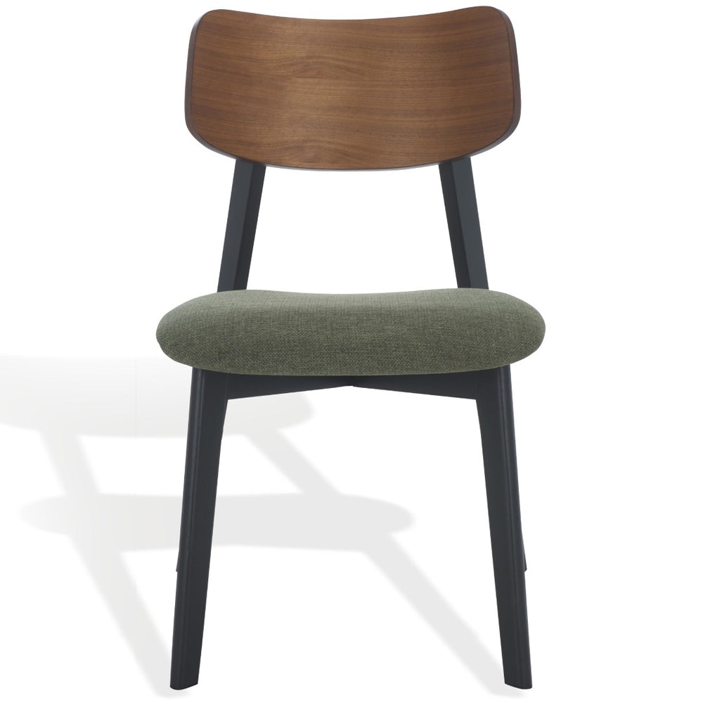 Safavieh DIVYA Wood and Linen Dining Chair - Timeless Mid-Century Design with Cozy Comfort for Any Space Olive Green / Walnut SFV6710B-SET2
