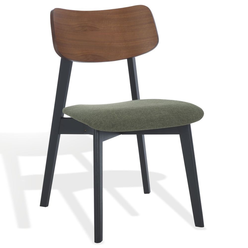 Safavieh DIVYA Wood and Linen Dining Chair - Timeless Mid-Century Design with Cozy Comfort for Any Space Olive Green / Walnut SFV6710B-SET2