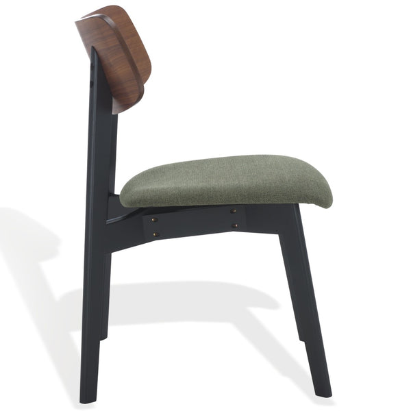 Safavieh DIVYA Wood and Linen Dining Chair - Timeless Mid-Century Design with Cozy Comfort for Any Space Olive Green / Walnut SFV6710B-SET2