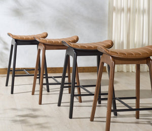 Safavieh ELLINE Modern Eco-Conscious Counter Stool with Vegan Leather and Wood Design for Stylish Interiors Walnut / Brown SFV6714A-SET2