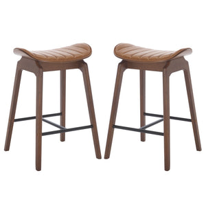 Safavieh Elline Wood And Vegan Leather Counter Stool - Elegant Dining Chair For Modern Home Decor Upgrade Walnut ,Brown 55% Wood,15% Fabric,30% Foam Sfv6714a-set2