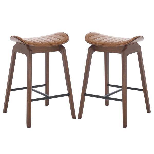 Safavieh Elline Wood And Vegan Leather Counter Stool - Elegant Dining Chair For Modern Home Decor Upgrade Walnut ,Brown 55% Wood,15% Fabric,30% Foam Sfv6714a-set2