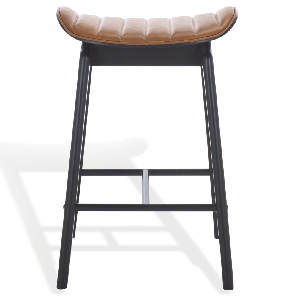 Safavieh ELLINE Modern Eco-Conscious Counter Stool with Vegan Leather and Wood Design for Stylish Interiors Black / Brown SFV6714B-SET2